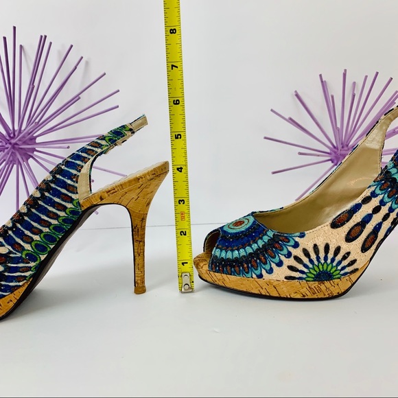 🎉 HP🎉 J Renee / Peacock Peep Toe Cork Heel - Picture 3 of 8